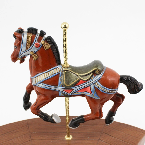 Hand Painted Brown Ceramic Mold Carousel Horse Figurine On A Base 
