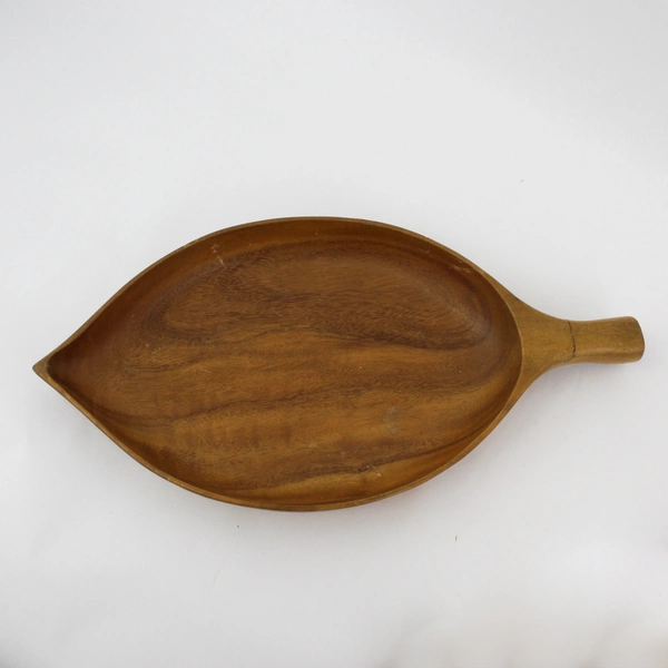 8-Piece Carved Monkey Pod Leaf-Shaped Wood Bowl With Fruit