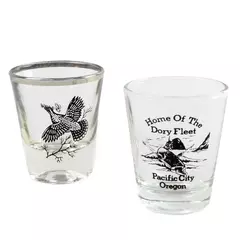 Lot of 2 Shot Glasses Home of the Dory Fleet & Grouse Vintage Used