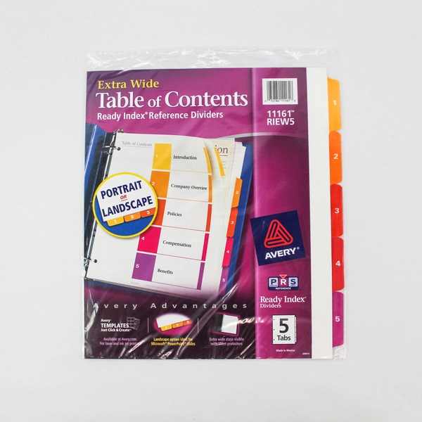 Avery Dividers Extra Wide Table Of Contents Reference 11163 RIEW5 5 Tabs New