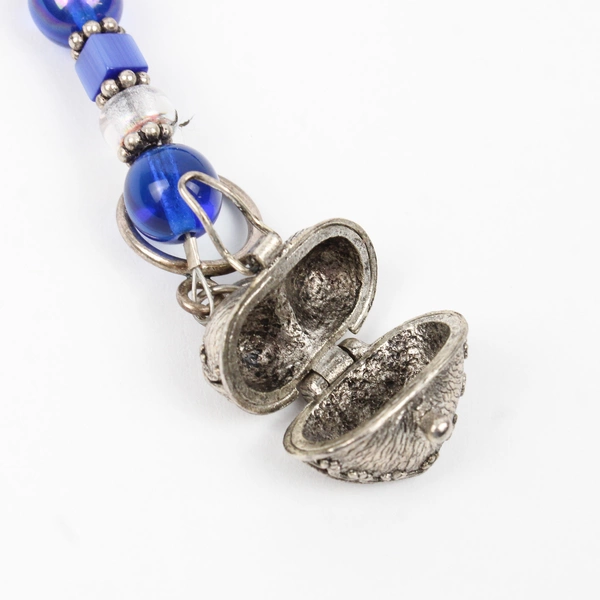 Blue Beaded Bracelet Silver Toned Heart Locket Pendant