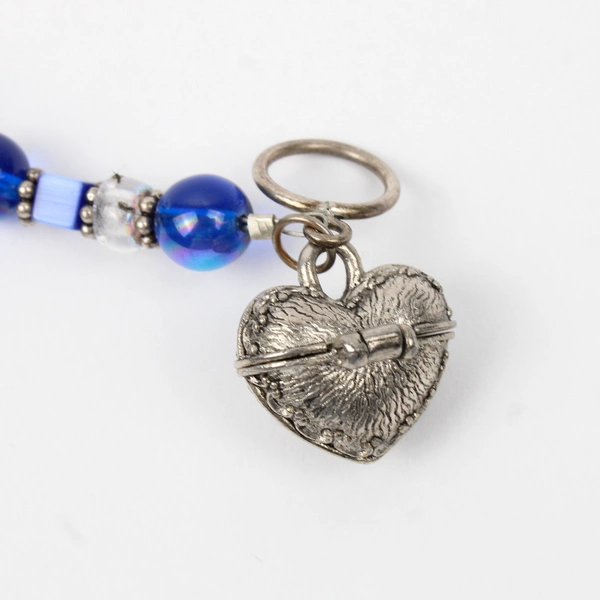 Blue Beaded Bracelet Silver Toned Heart Locket Pendant