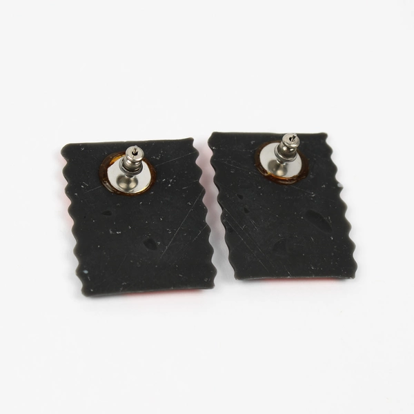 Handmade Black And Red Clay Earrings Geometric Rectangle