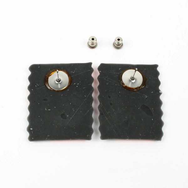 Handmade Black And Red Clay Earrings Geometric Rectangle