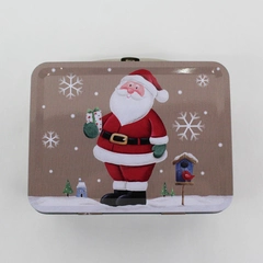 Vintage Small Metal Santa Claus Tan Lunchbox 5 1/2" X 4" X 2 1/2"