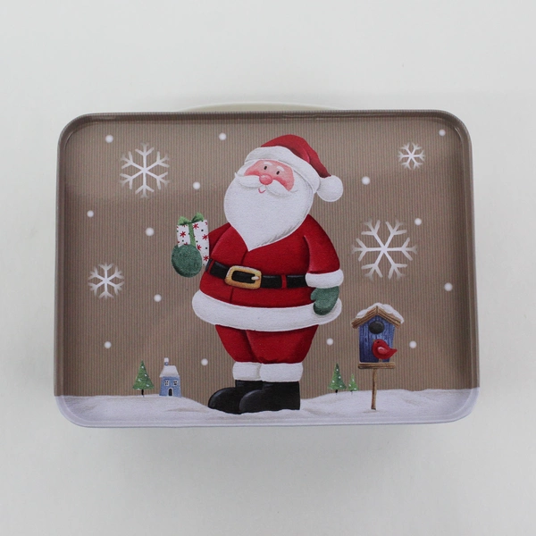 Vintage Small Metal Santa Claus Tan Lunchbox 5 1/2" X 4" X 2 1/2"