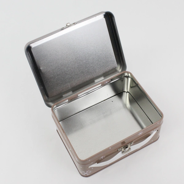 Vintage Small Metal Santa Claus Tan Lunchbox 5 1/2" X 4" X 2 1/2"