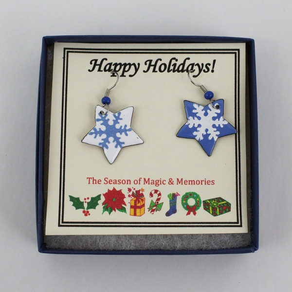 2 Sets of North Rain Handcrafted Enamel Earrings Christmas Trees And Stars