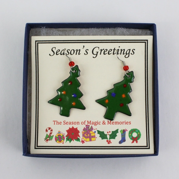 2 Sets of North Rain Handcrafted Enamel Earrings Christmas Trees And Stars