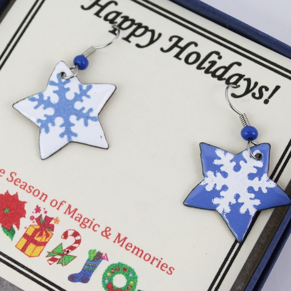 2 Sets of North Rain Handcrafted Enamel Earrings Christmas Trees And Stars