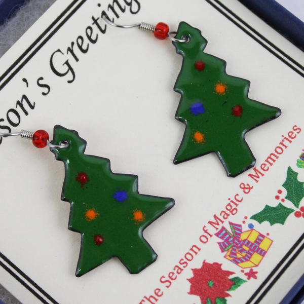 2 Sets of North Rain Handcrafted Enamel Earrings Christmas Trees And Stars