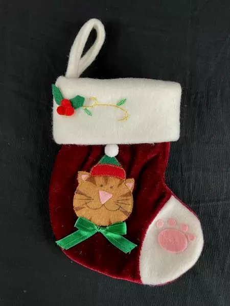 Velvet Miniature Cat Stocking Hanging Christmas Decor Embroidered Paw Print