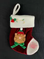 Velvet Miniature Cat Stocking Hanging Christmas Decor Embroidered Paw Print