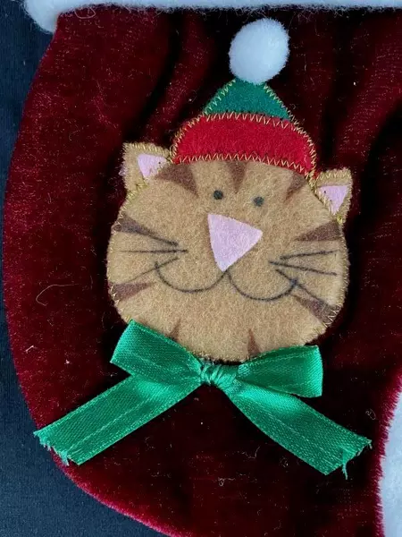 Velvet Miniature Cat Stocking Hanging Christmas Decor Embroidered Paw Print