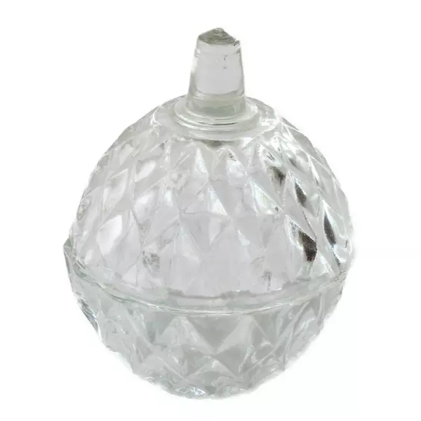 Vintage Clear Diamond Faceted Glass Lidded Round Trinket Box 2.75"D x 3.75"H