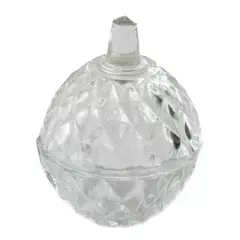 Vintage Clear Diamond Faceted Glass Lidded Round Trinket Box 2.75"D x 3.75"H