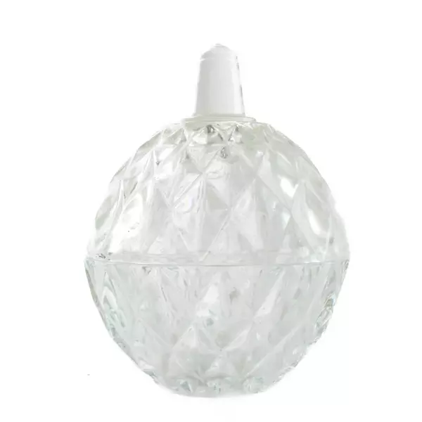 Vintage Clear Diamond Faceted Glass Lidded Round Trinket Box 2.75"D x 3.75"H