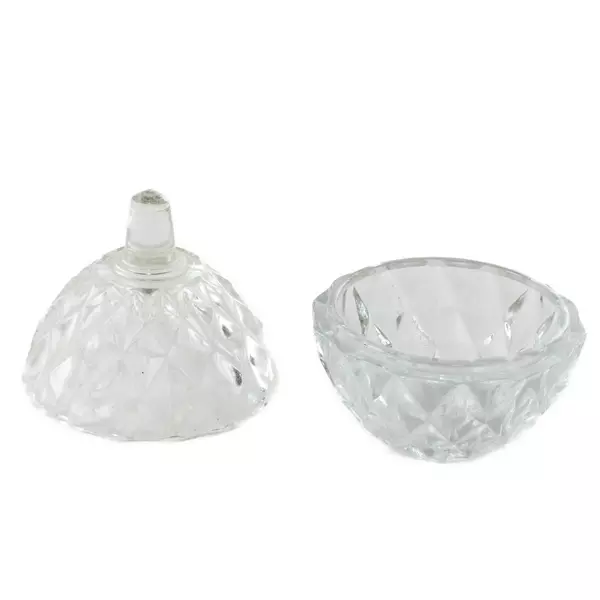 Vintage Clear Diamond Faceted Glass Lidded Round Trinket Box 2.75"D x 3.75"H