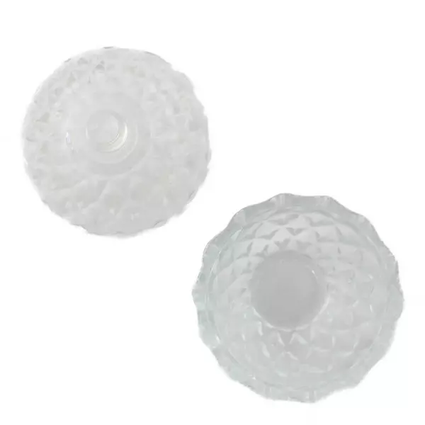 Vintage Clear Diamond Faceted Glass Lidded Round Trinket Box 2.75"D x 3.75"H