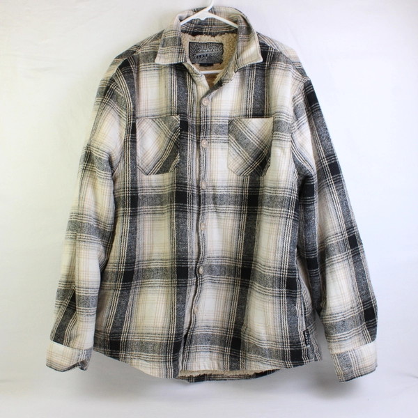 Brooklyn Cloth Men's L Tan and Gray Plaid Sherpa Lined Flannel Jacket
