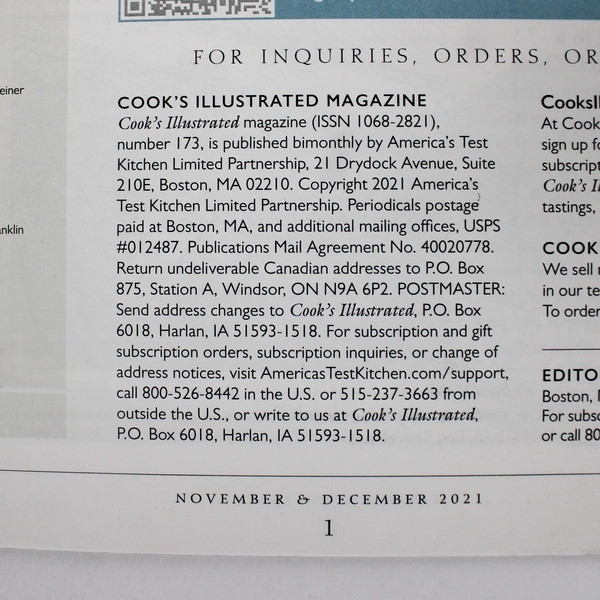 Lot of 5 Cook's Illustrated Magazines March/April 2021 to November/December 2021