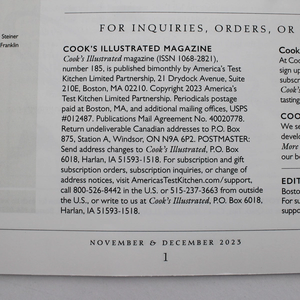 Lot of 5 Cook's Illustrated Magazines Jan/Feb to Nov/Dec 2023 Missing May/June