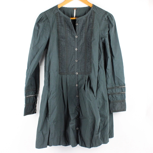 Free People Women's XS Dark Green Long Sleeve Tunic Dress with Pockets