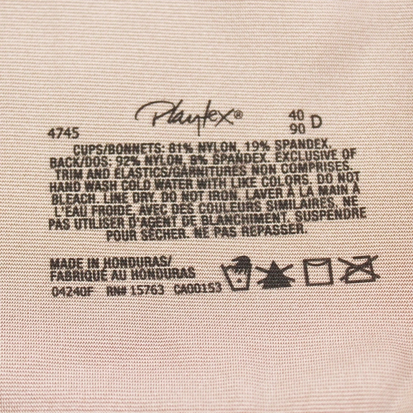 Playtex Beige Nylon Wireless Unlined Bra Women's Size 40D