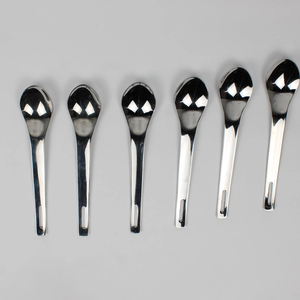 Lot of 6 Rave by Mikasa Soup Spoons (Tablespoons) Stainless Steel Pierced Handle