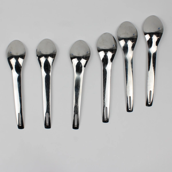 Lot of 6 Rave by Mikasa Soup Spoons (Tablespoons) Stainless Steel Pierced Handle