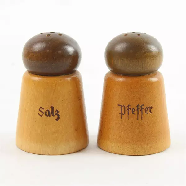 Vintage 1960s German Salt & Pepper Shakers Wooden Collectible