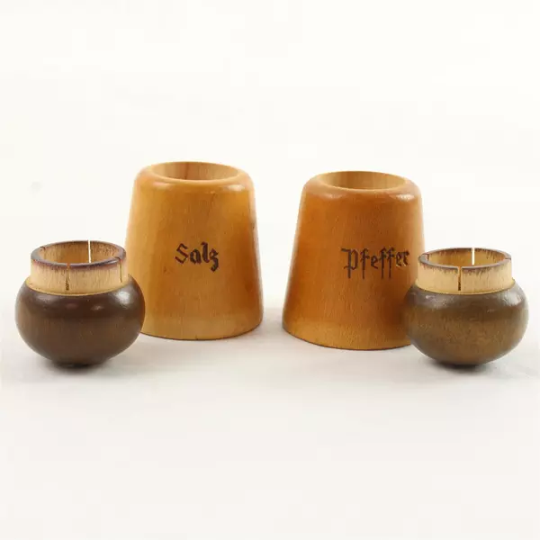 Vintage 1960s German Salt & Pepper Shakers Wooden Collectible