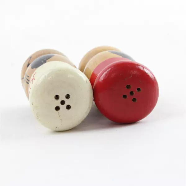 Vintage Wooden Boy & Girl Chef Salt Pepper Shakers Hand-Painted