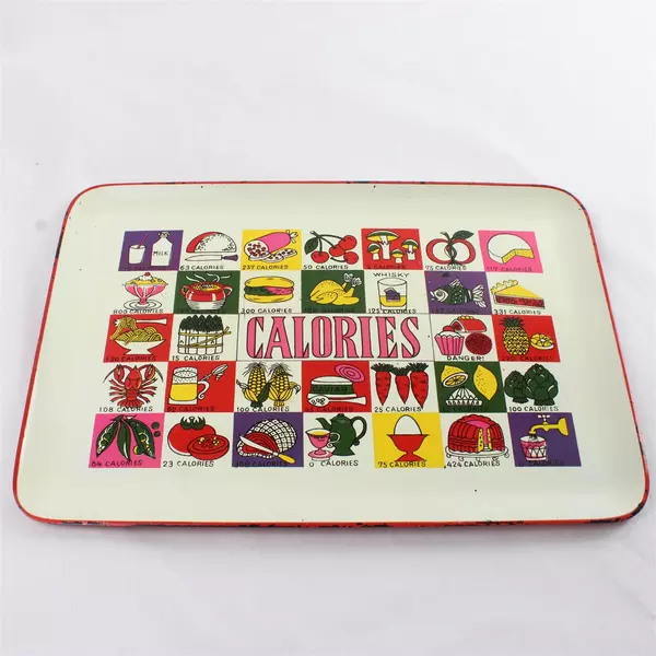 Vintage Plastic Serving Tray With Calories Painted On It 16 x 11 in Lightweight