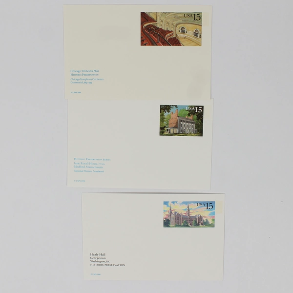 Lot Of 3 USPS 1988 1990 Historic Preservation Stamp Postcards Georgetown Chicago