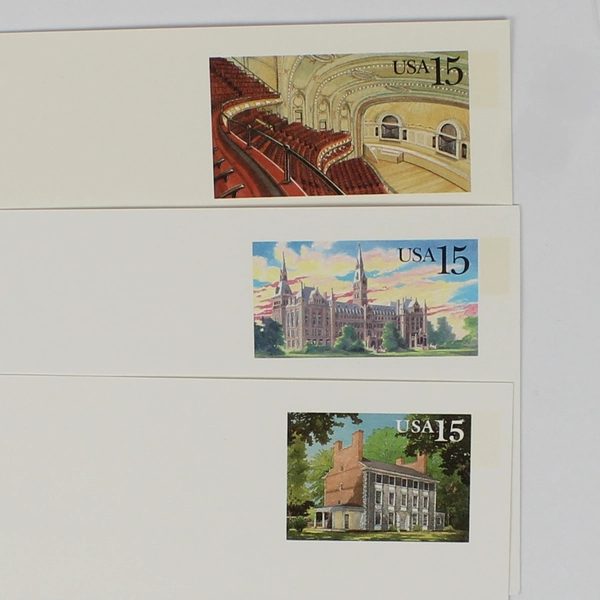 Lot Of 3 USPS 1988 1990 Historic Preservation Stamp Postcards Georgetown Chicago
