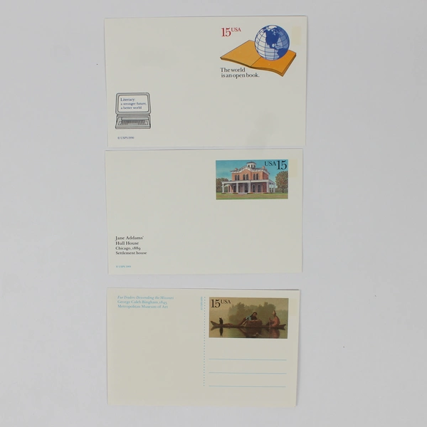 Lot Of 3 USPS 1989 1990 Historical Stamp Postcards Hull House Fur Traders 