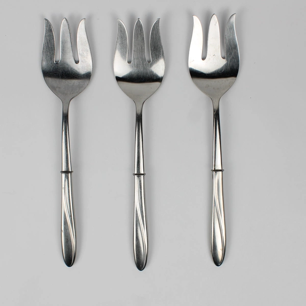 Lot Of 3 International Silver Christiania Pattern SS Salad Serving Forks 11.13"