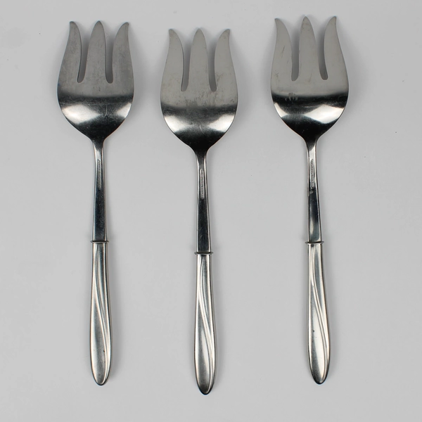 Lot Of 3 International Silver Christiania Pattern SS Salad Serving Forks 11.13"