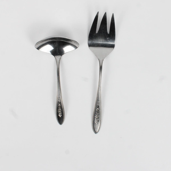 Lot of 2 International Silver Brocade Pattern Cold Meat Serving Fork Gravy Ladle