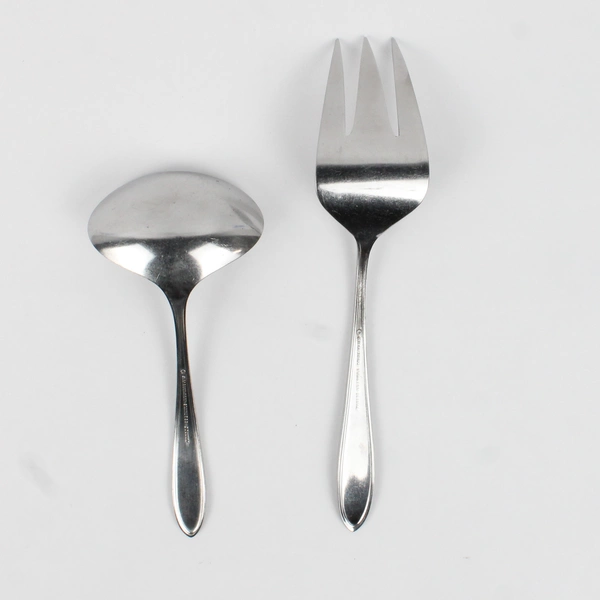 Lot of 2 International Silver Brocade Pattern Cold Meat Serving Fork Gravy Ladle