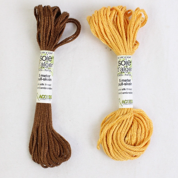 Lot of 2 Soie d'alger 5 Meter Pull-Skein Silk Thread Brown and Gold New 
