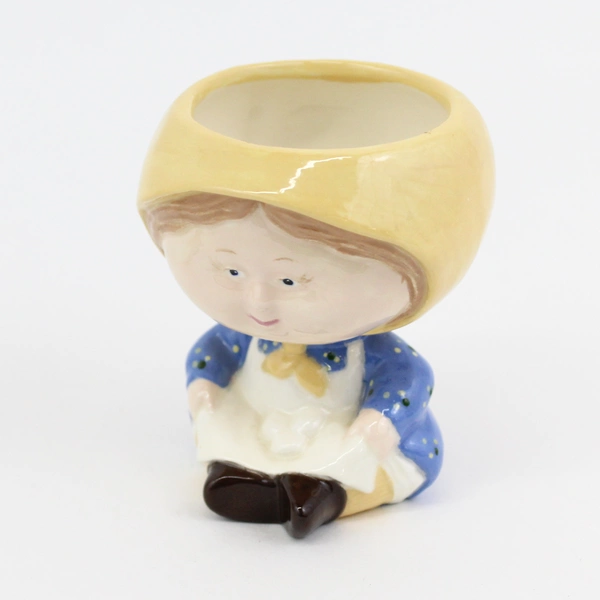 Vintage Pair Of Ceramic Country Boy And Girl Candle Holders Or Planters