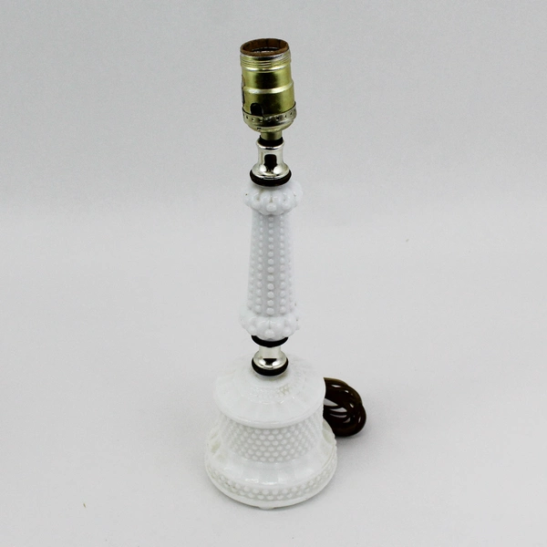 Vintage Leviton White Hobnail Milk Glass Electric Table Lamp With Shade