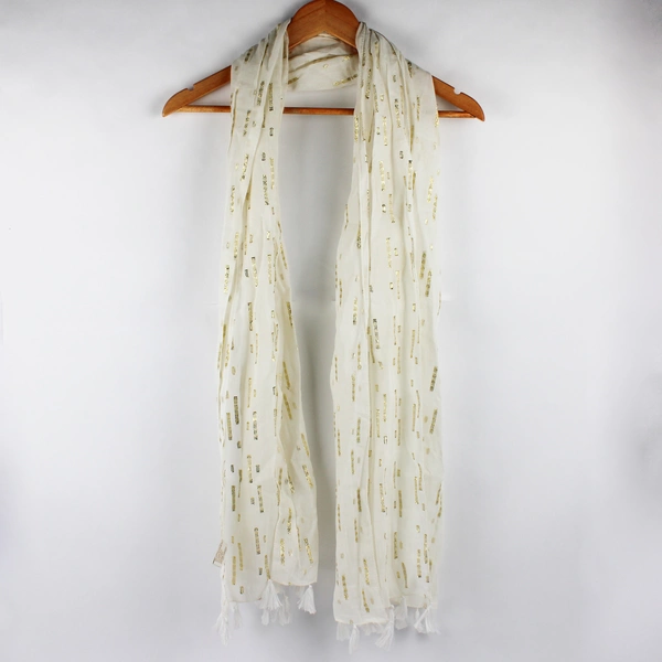 Collection Eighteen White and Gold Metallic Scarf with Tassels 22" x 70"