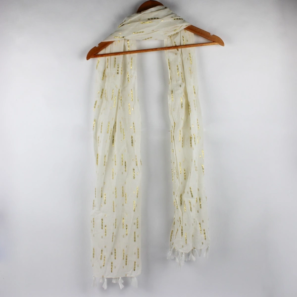 Collection Eighteen White and Gold Metallic Scarf with Tassels 22" x 70"