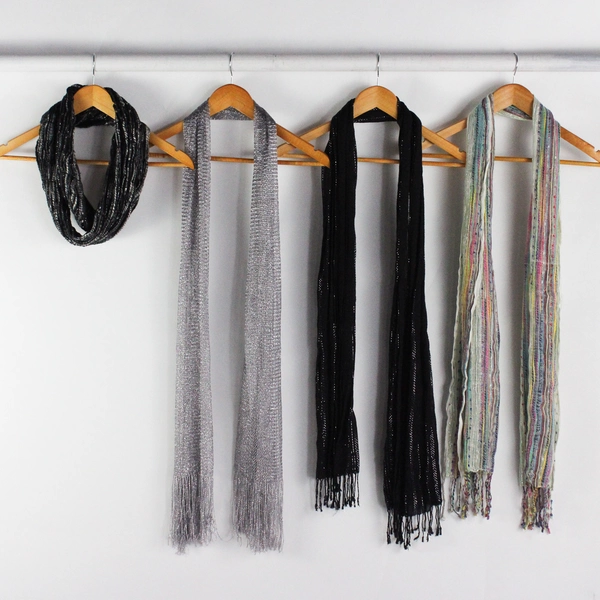 Lot of 4 Women's Scarves Various Colors Metallic Weave