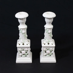 Avon Gift Collection Bisque Rose Taper Candle Holders