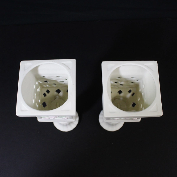 Avon Gift Collection Bisque Rose Taper Candle Holders