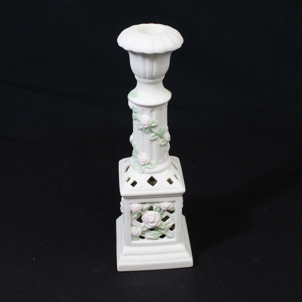 Avon Gift Collection Bisque Rose Taper Candle Holders